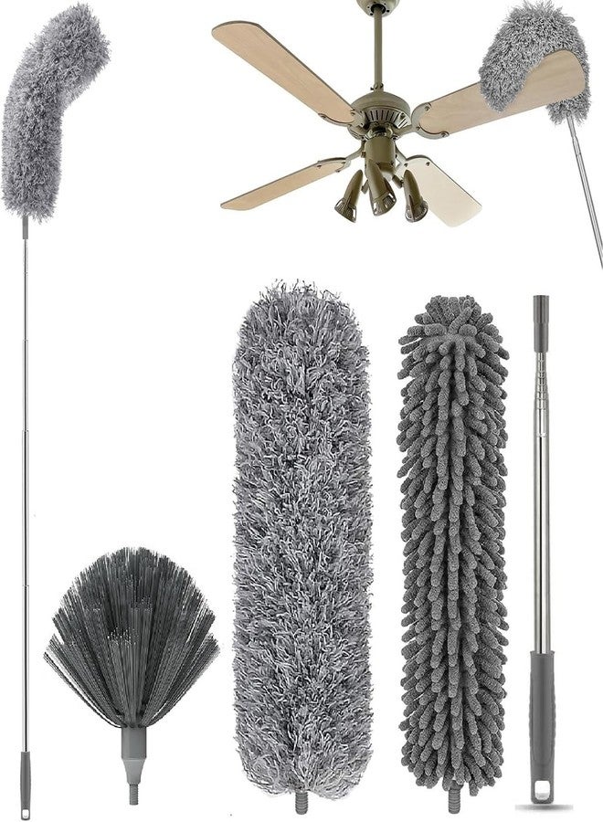 Hallstatt 3 In 1 Long Handle Microfiber Feather Ceiling Duster With Extendable Pole 30-100 Inch With Anti Scratch Bendable Head For Cleaning High Cobweb Stick High Ceiling Fan - Stainless Steel,Grey - Image 1